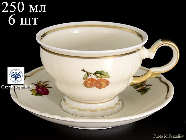 Набор чайных пар 250 мл Анжелика Слоновая кость Фрукты MZ (6 пар)