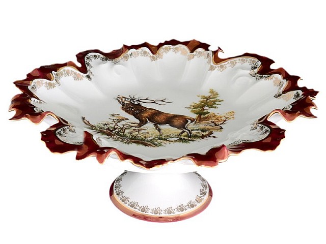 Блюдо фигурное круглое 35см на ножке Охота красная Корона Queens Crown