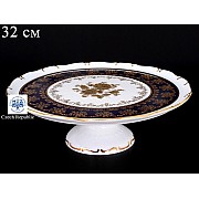 Тарелка для торта 32 см на ножке Офелия Золотая роза Кобальт Мелкий узор MZ