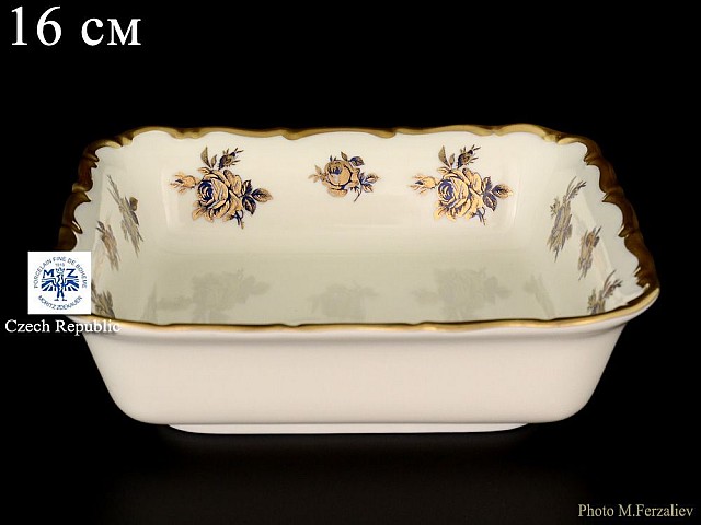 Салатник квадратный 16 см Анжелика Слоновая кость синяя Роза MZ