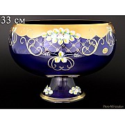 Фруктовница на ножке Лепка Синяя B-L Bohemia 30 см