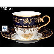 Чашка с блюдцем 250 мл Офелия Золотая роза Кобальт Мелкий узор