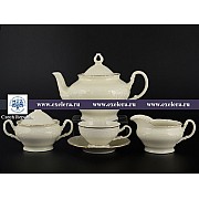 Чайный сервиз Лиана Белый узор слоновая кость MZ на 6 персон