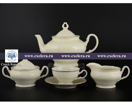 Чайный сервиз Лиана Белый узор слоновая кость MZ на 6 персон