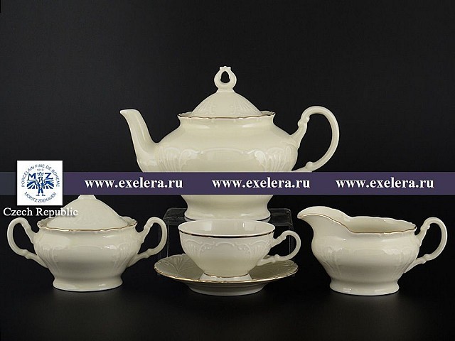 Чайный сервиз Лиана Белый узор слоновая кость MZ на 6 персон