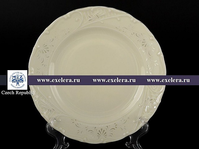 Набор тарелок 21 см Лиана Платиновый узор слоновая кость MZ 6 шт