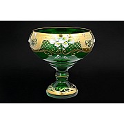 Конфетница на ножке Лепка Зеленая E-V Bohemia 20 см
