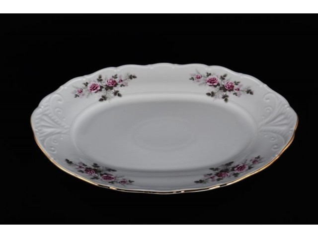 Блюдо овальное 32 см Лиана Серая роза золото MZ