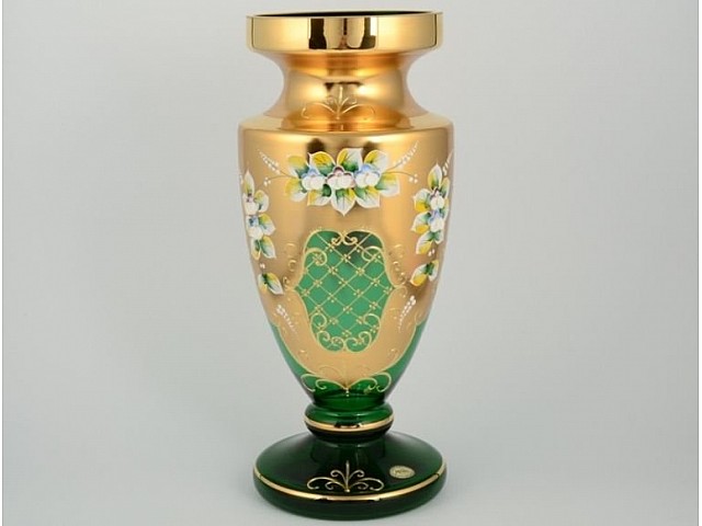 Ваза для цветов И-В зеленая Bohemia Crystal на ножке 35 см