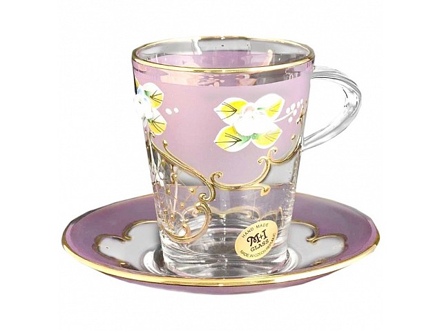 Набор чайных пар розовый U-R фон Bohemia Crystal (6 пар)