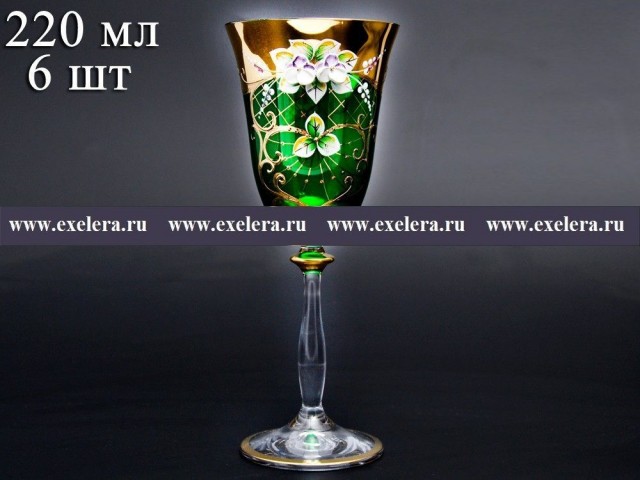 Набор бокалов для вина 220 мл Анжела Лепка зеленая B-P Bohemia Crystal 6 шт