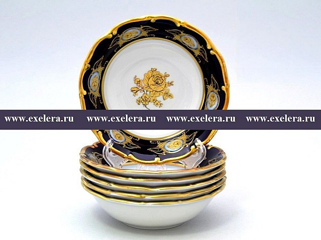 Набор салатников 19 см Анжелика Золотая роза Кобальт Винтаж MZ 6 шт