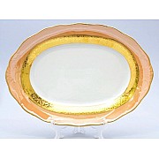 Блюдо овальное 32 см Магнолия Золотая полоса Янтарь MZ