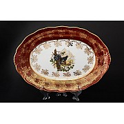 Блюдо овальное 32 см Магнолия Охота Красная MZ