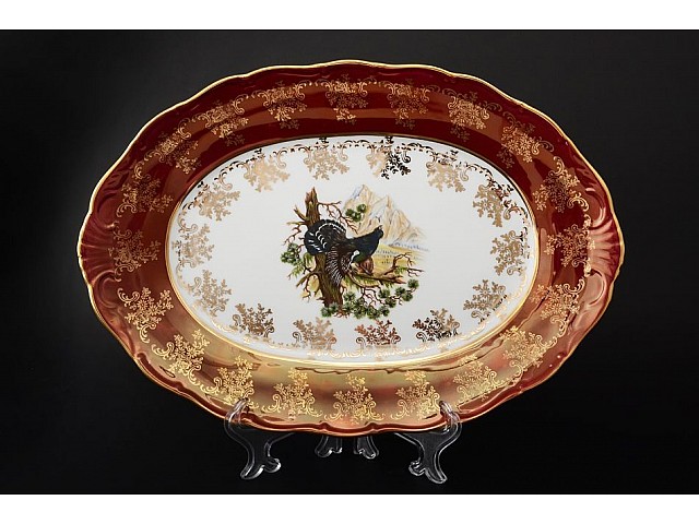 Блюдо овальное 32 см Магнолия Охота Красная MZ