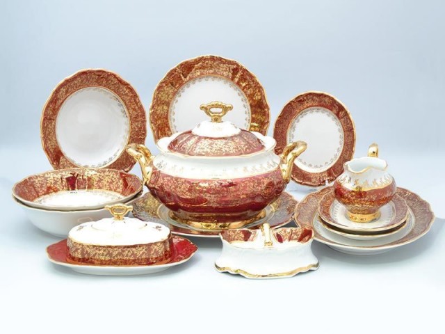 Столовый сервиз Мария Луиза Лист Красный Carlsbad на 6 персон 30 предметов