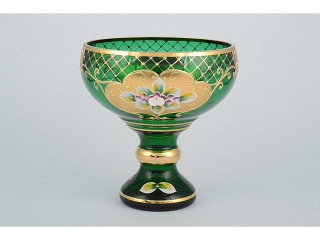 Конфетница Лепка зеленая И-В Bohemia Crystal 16 см