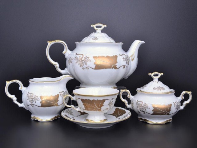 Чайный сервиз Мария Луиза Кленовый лист Белый Carlsbad на 6 персон