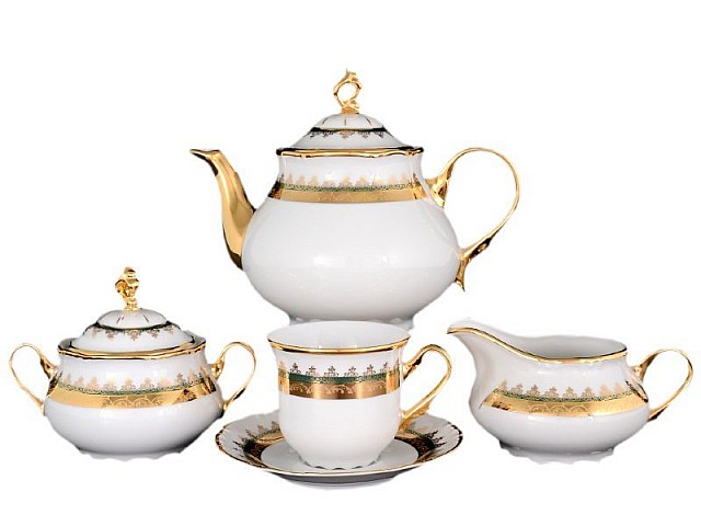 Чайный сервиз Thun Констанция Изумруд Золотой орнамент на 6 персон