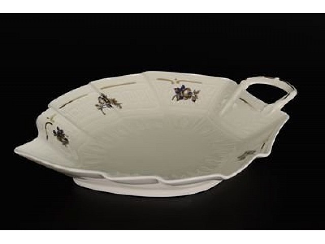 Салатник Лепесток 24 см Анжелика Слоновая кость Золотая синяя роза MZ