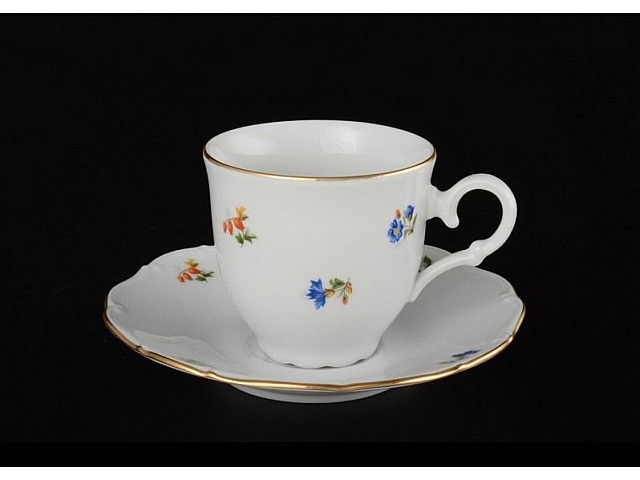 Набор кофейных пар 170 мл Офелия Мелкие цветы отводка золото MZ (6 пар)