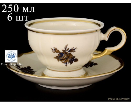 Набор чайных пар 250 мл Анжелика Слоновая кость Роза MZ (6 пар)