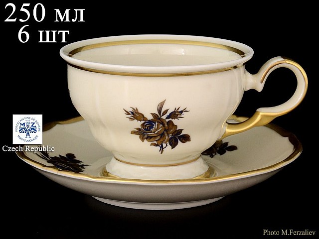 Набор чайных пар 250 мл Анжелика Слоновая кость Роза MZ (6 пар)