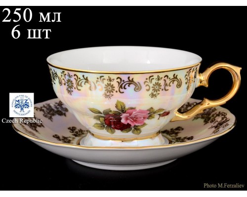 Набор чайных пар 250 мл Магнолия Роза перламутр MZ (6 пар)