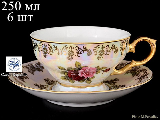Набор чайных пар 250 мл Магнолия Роза перламутр MZ (6 пар)