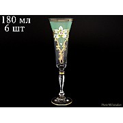 Набор фужеров для шампанского 180 мл Виктория зеленый фон K-A Bohemia 6 шт