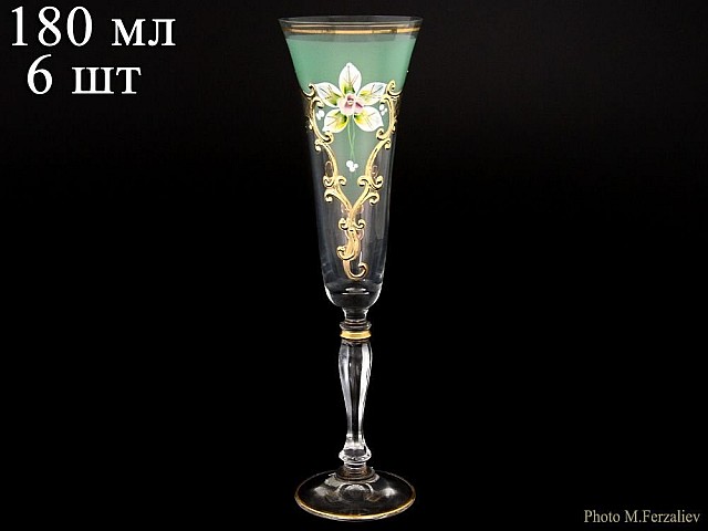 Набор фужеров для шампанского 180 мл Виктория зеленый фон K-A Bohemia 6 шт