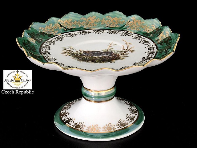 Конфетница на ножке Охота зеленая Корона Queens Crown 17 см