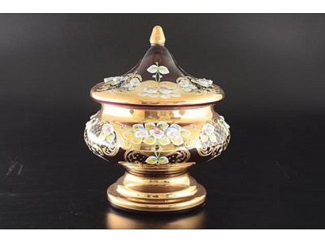 Конфетница с крышкой 21 см Bohemia Лепка фиолетовая E-V