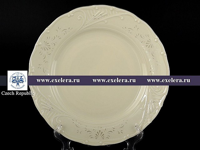 Набор тарелок 25 см Лиана Платиновый узор слоновая кость MZ 6 шт