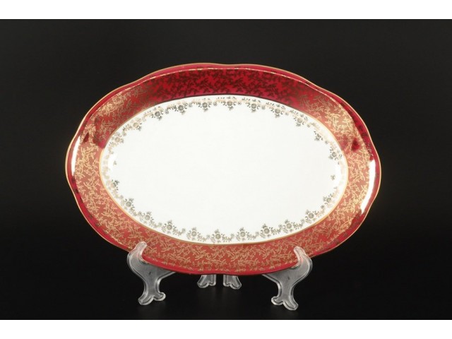 Блюдо овальное 32 см Красная паутинка Royal Czech Porcelain
