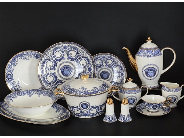 Столово-чайный сервиз Медуза горгона синий Royal на 6 персон 42 предмета