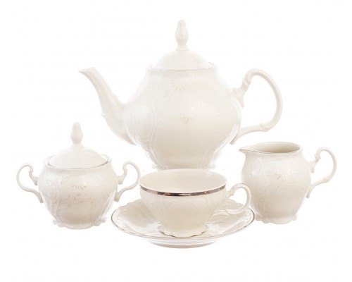 Чайный сервиз Бернадотт Платиновый узор BE-IVORY на 6 персон 15 предметов