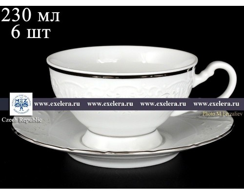 Набор чайных пар 230 мл Лиана Платиновый узор MZ (6 пар)
