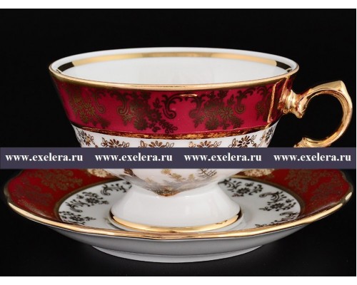 Набор чайных пар Царская Красная Охота Royal Czech Porcelain (6 пар)