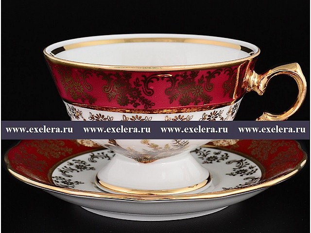 Набор чайных пар Царская Красная Охота Royal Czech Porcelain (6 пар)