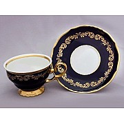 Набор чайных пар 250 мл Анжелика Кобальт Золотые вензеля MZ (6 пар)
