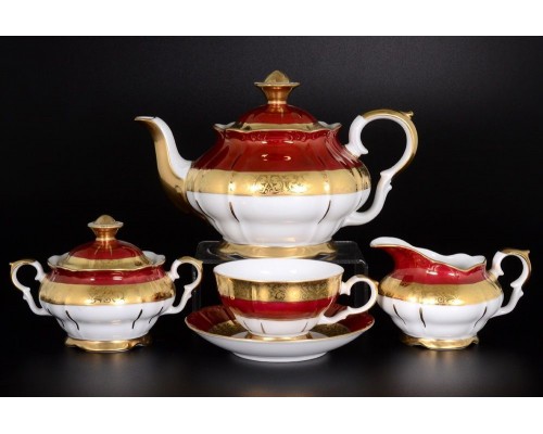 Чайный сервиз Магнолия Золотая полоса Рубин MZ на 6 персон