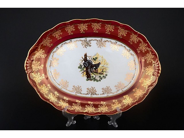 Блюдо овальное 36 см Магнолия Охота Красная MZ