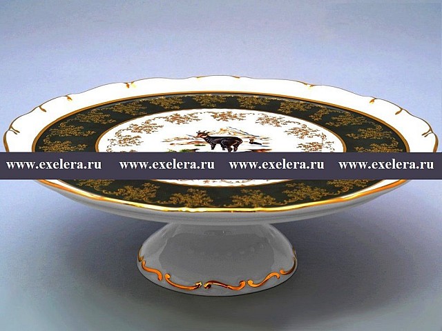 Тарелка для торта на ножке 30 см Магнолия Охота Зеленая MZ