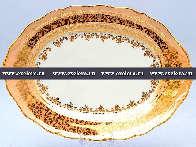 Блюдо овальное 36 см Магнолия Бежевый лист MZ