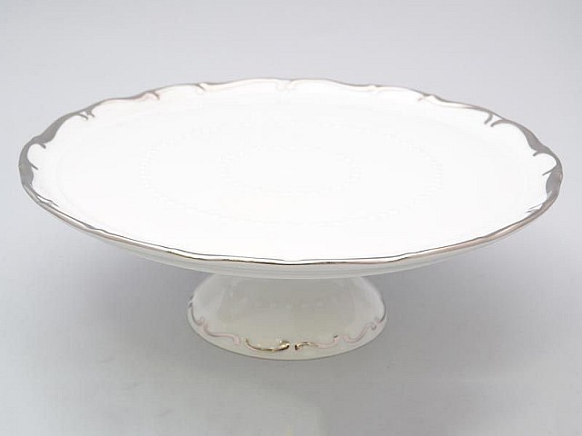 Тарелка для торта на ножке 30 см Анжелика Отводка платина MZ