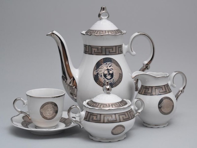 Кофейный сервиз Магнолия Медуза Горгона платина MZ на 6 персон