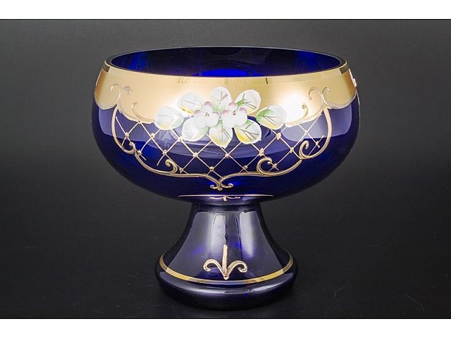 Конфетница на ножке 21 см Bohemia Crystal Лепка Синяя S-A