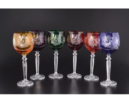 Набор бокалов для вина 400 мл Цветной хрусталь Bohemia 6 шт
