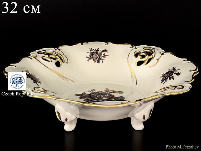 Фруктовница (Барбарина) 32 см Анжелика Слоновая кость синяя Роза MZ